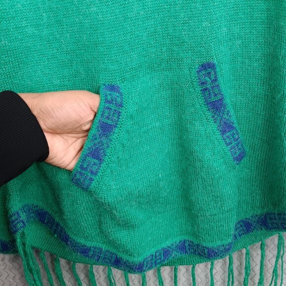 ALPACA CONNECTION Women's Hoodie Sweater XL Green Fringe Boho Hippie Aztec - Picture 5 of 8